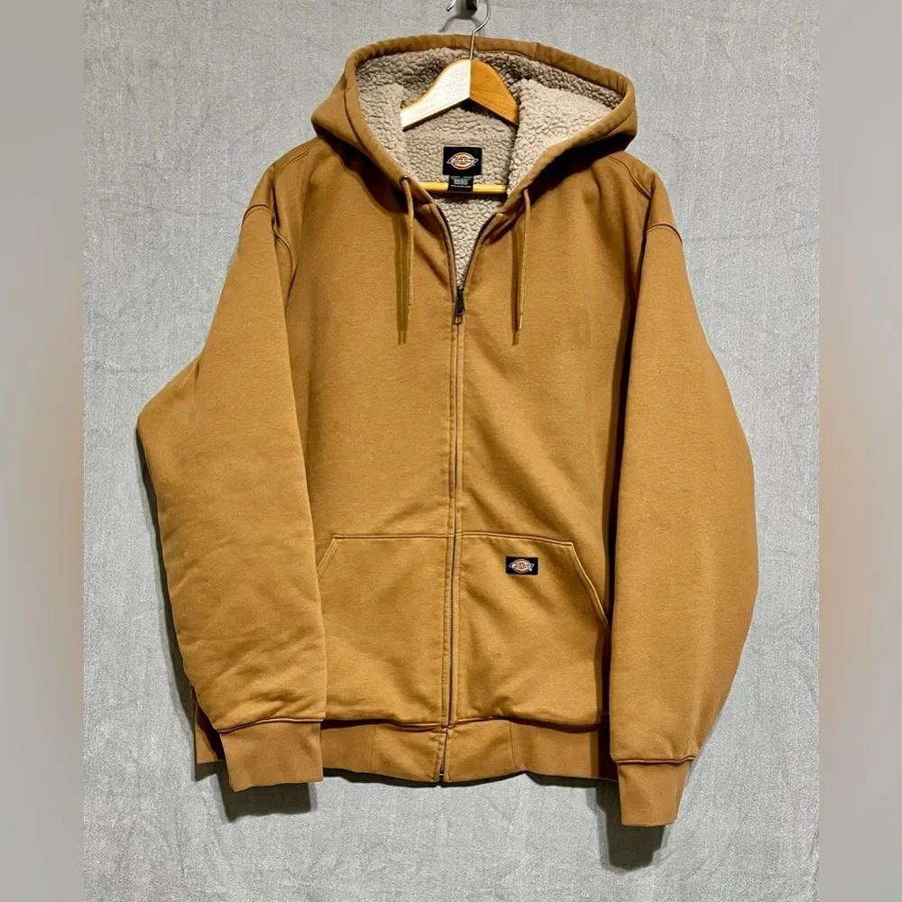 Dickies Workwear‎ Men's Tan Zip-Up Fleece Sweater Jacket Sherpa Lined 2XL